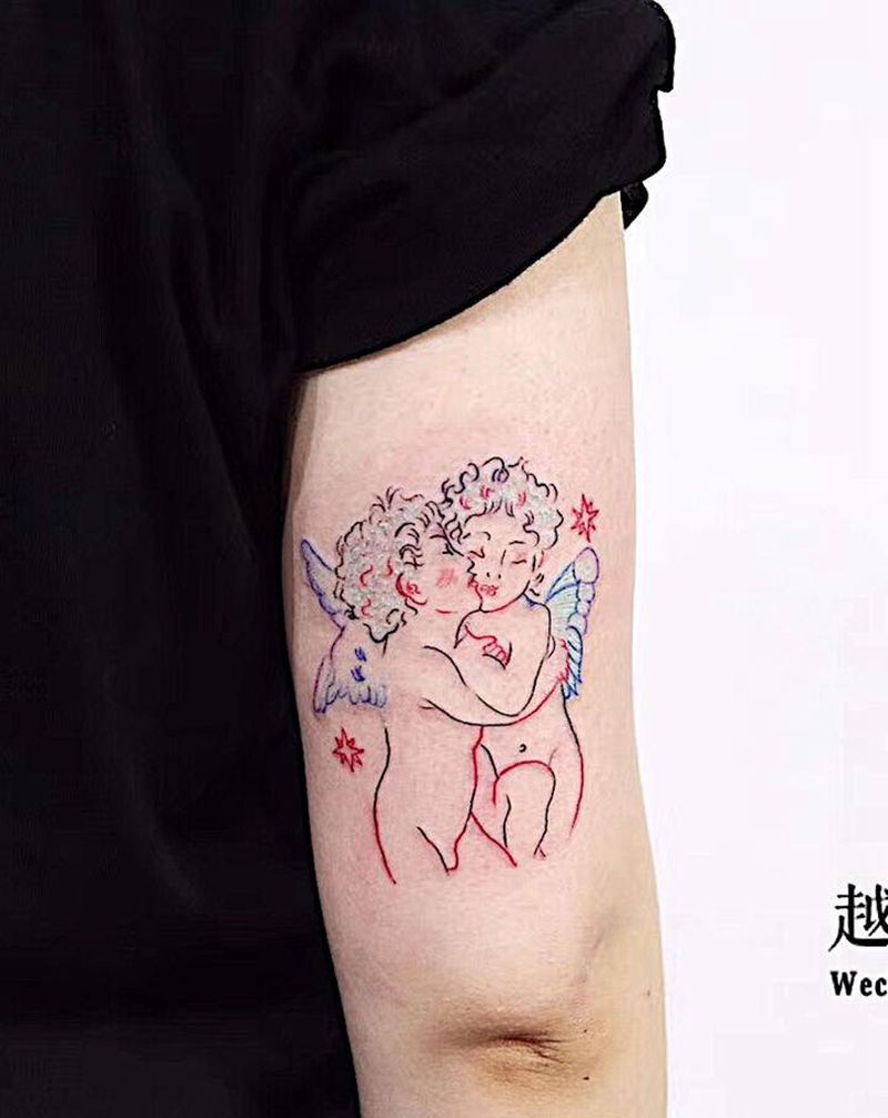 天使纹身图片_手臂水彩纹身图案