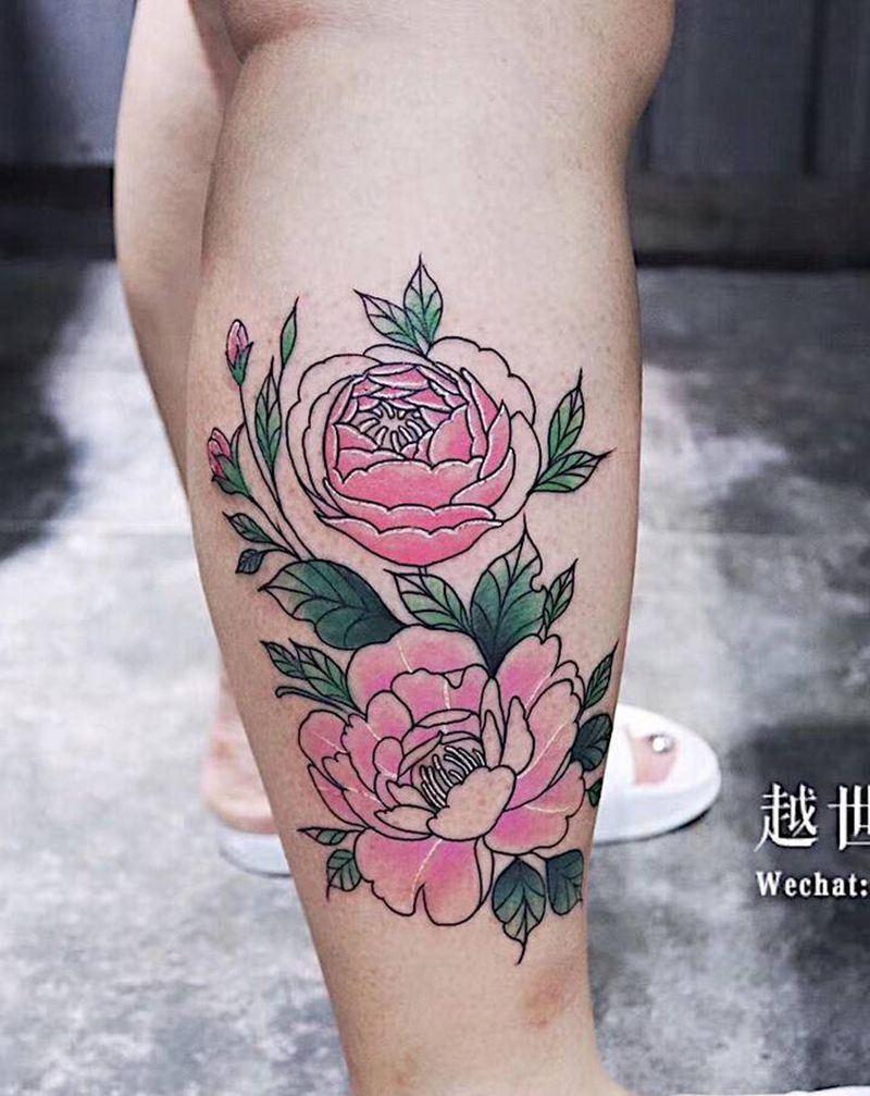 小清新花纹身图片_腿部水彩纹身图案