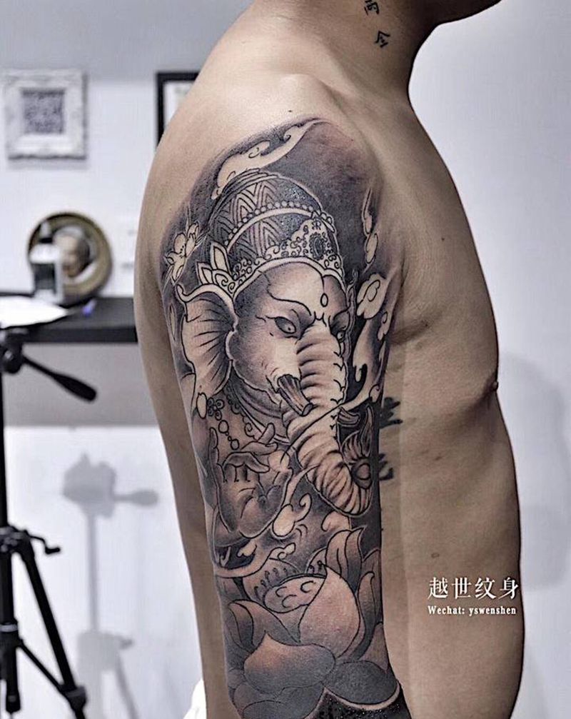 象神纹身图片_手臂新传统纹身图案