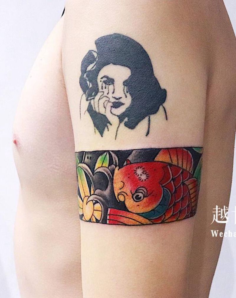 日式臂环纹身图片_手臂老传统纹身图案