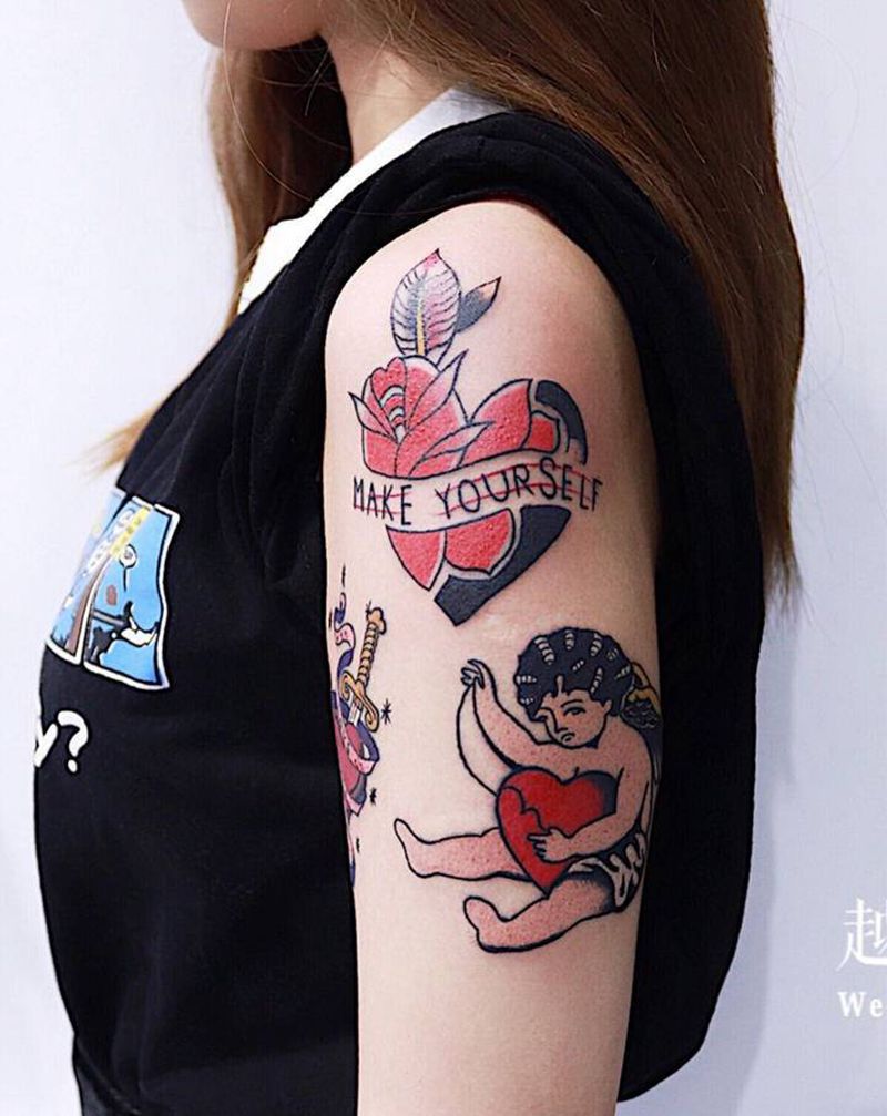 School拼接纹身图片_手臂New School纹身图案