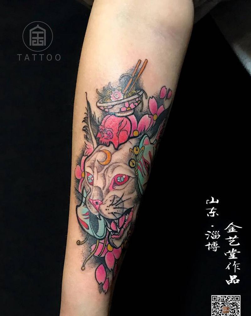 猫纹身图片_手臂新传统New School猫纹身图案
