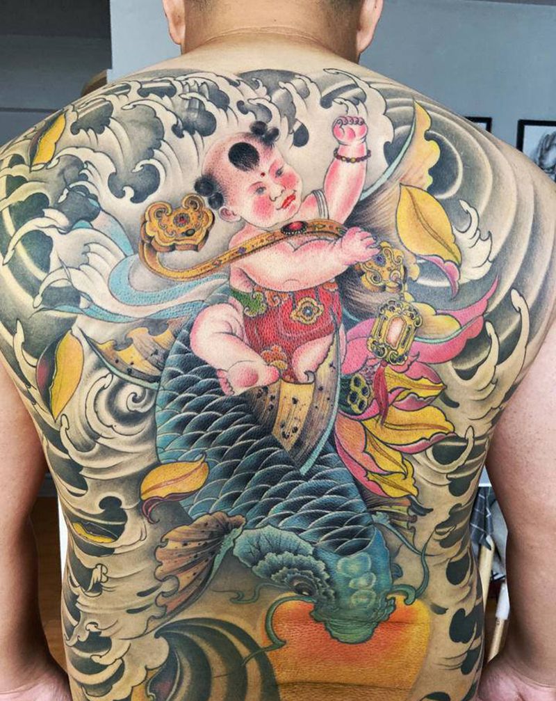 福娃纹身图片_背部新传统纹身图案