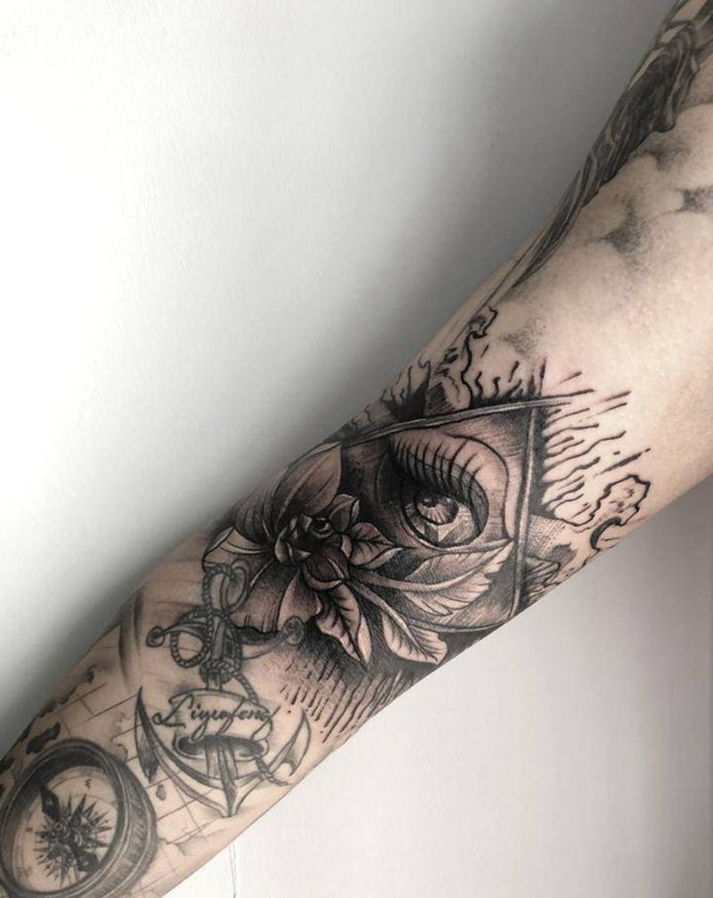 上帝之眼纹身图片_手臂Old School纹身图案