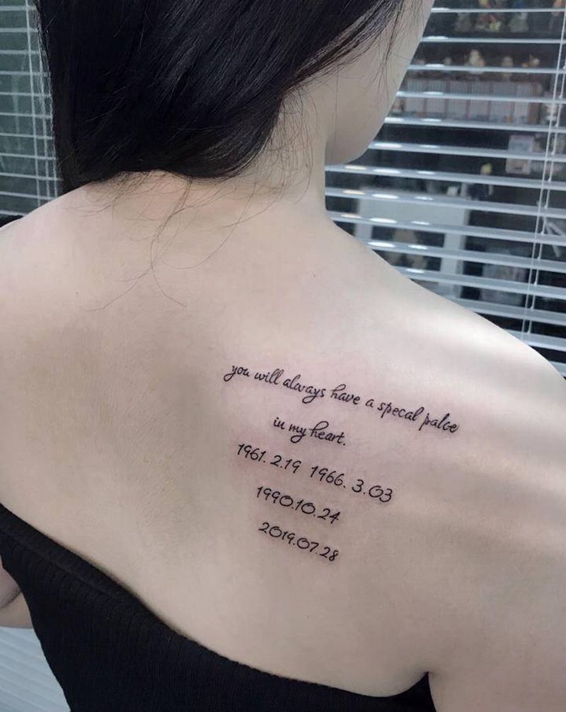 生日纹身图片_背部肩部花体字字母生日纹身图案