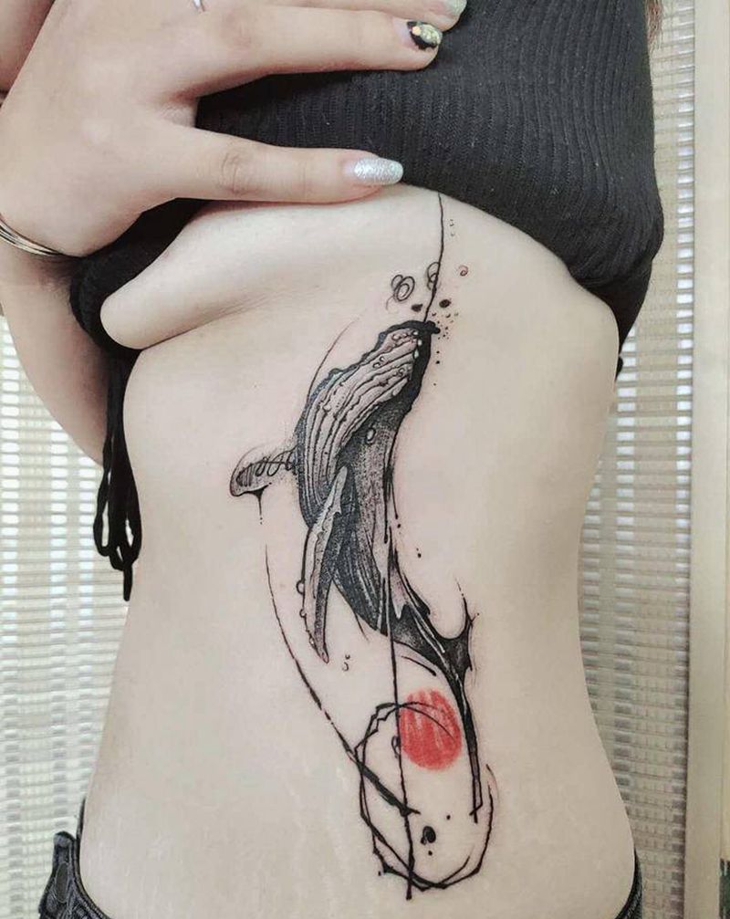 鲸落纹身图片_背部纹身图案