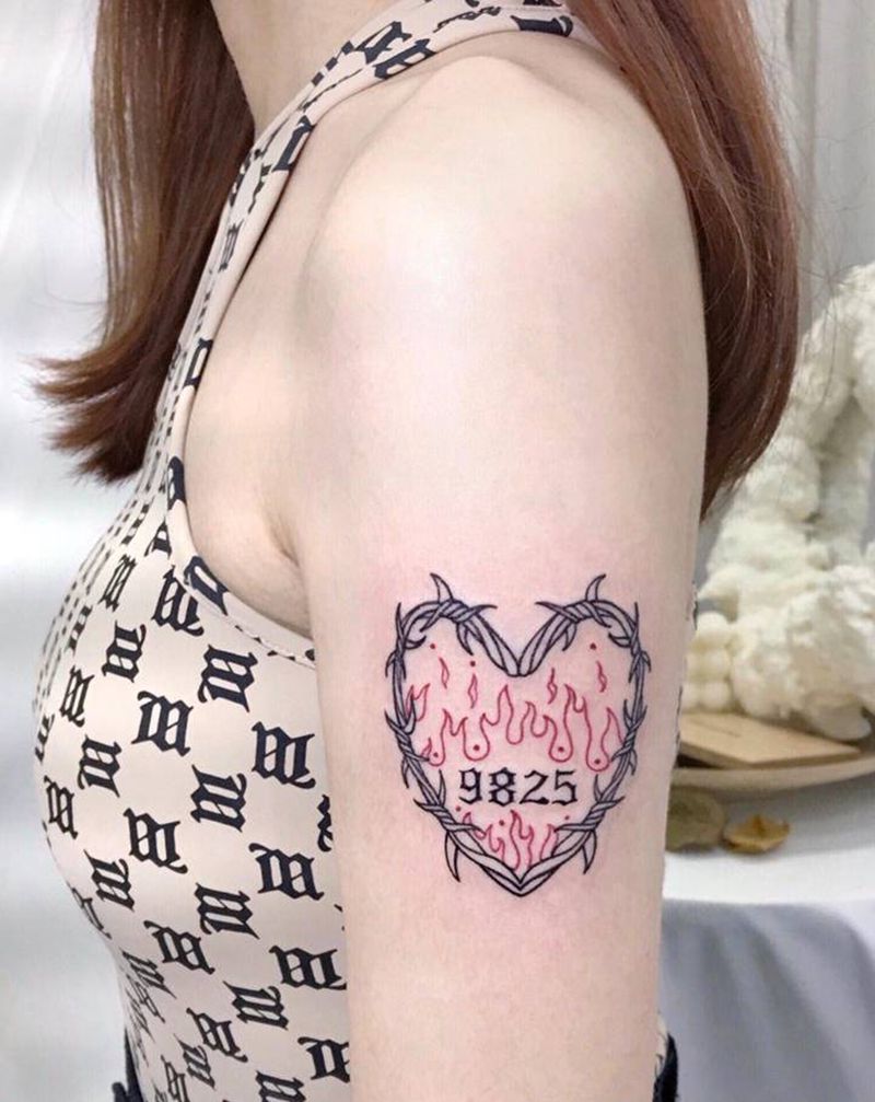 心纹身图片_肩部手臂New School几何纹身图案