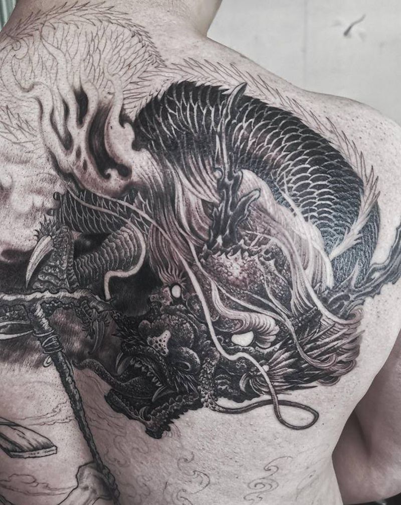 烈火风-大龙纹身图片_背部老传统纹身图案
