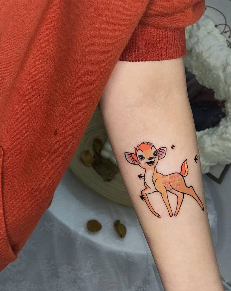 小鹿纹身图片_手臂手部New School欧美写实小鹿小清新纹身图案