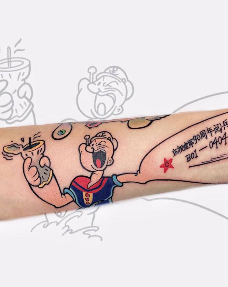 大力水手纹身图片_手臂Old SchoolNew School卡通纹身图案