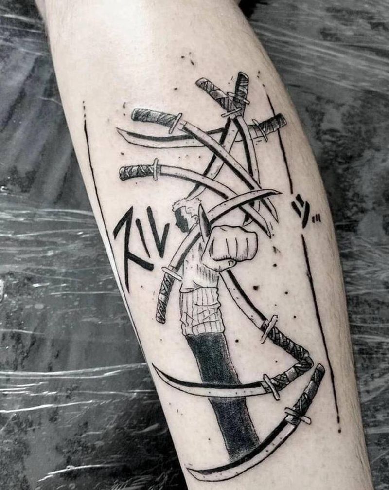 索隆小图纹身图片_腿部新传统纹身图案