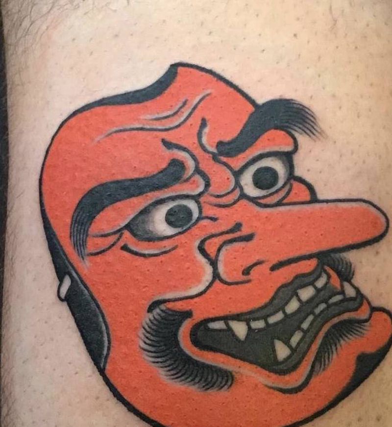 天狗纹身图片_腿部纹身图案