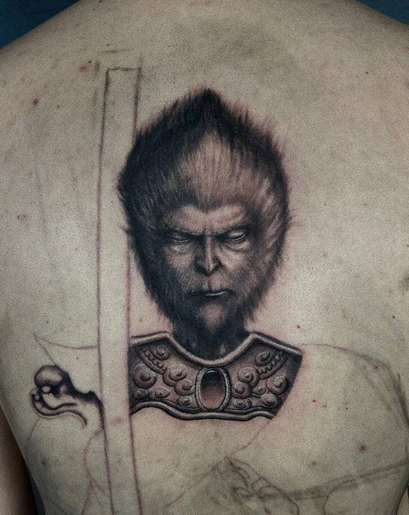 斗战胜佛纹身图片_背部欧美写实新传统斗战胜佛纹身图案