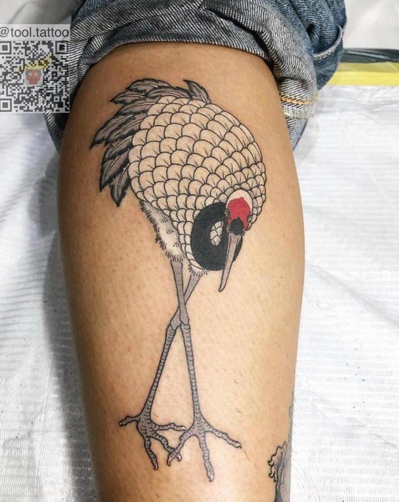 鹤纹身图片_腿部老传统纹身图案