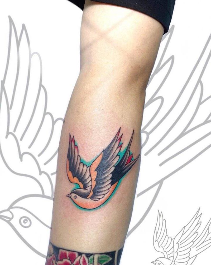 燕子纹身图片_手臂Old School燕子纹身图案