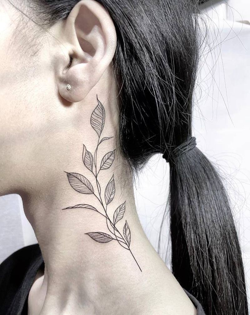 叶子纹身图片_颈部图腾几何纹身图案