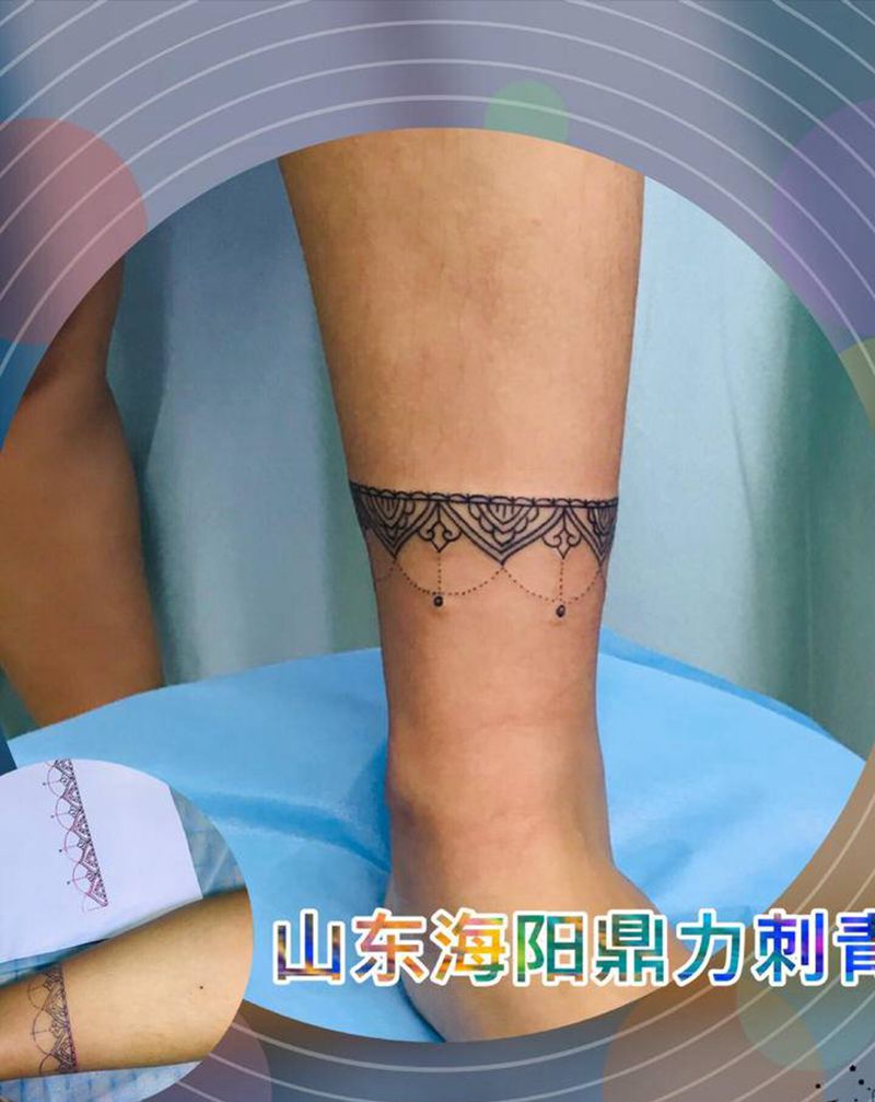 DL  蕾丝腿环纹身图片_腿部老传统纹身图案