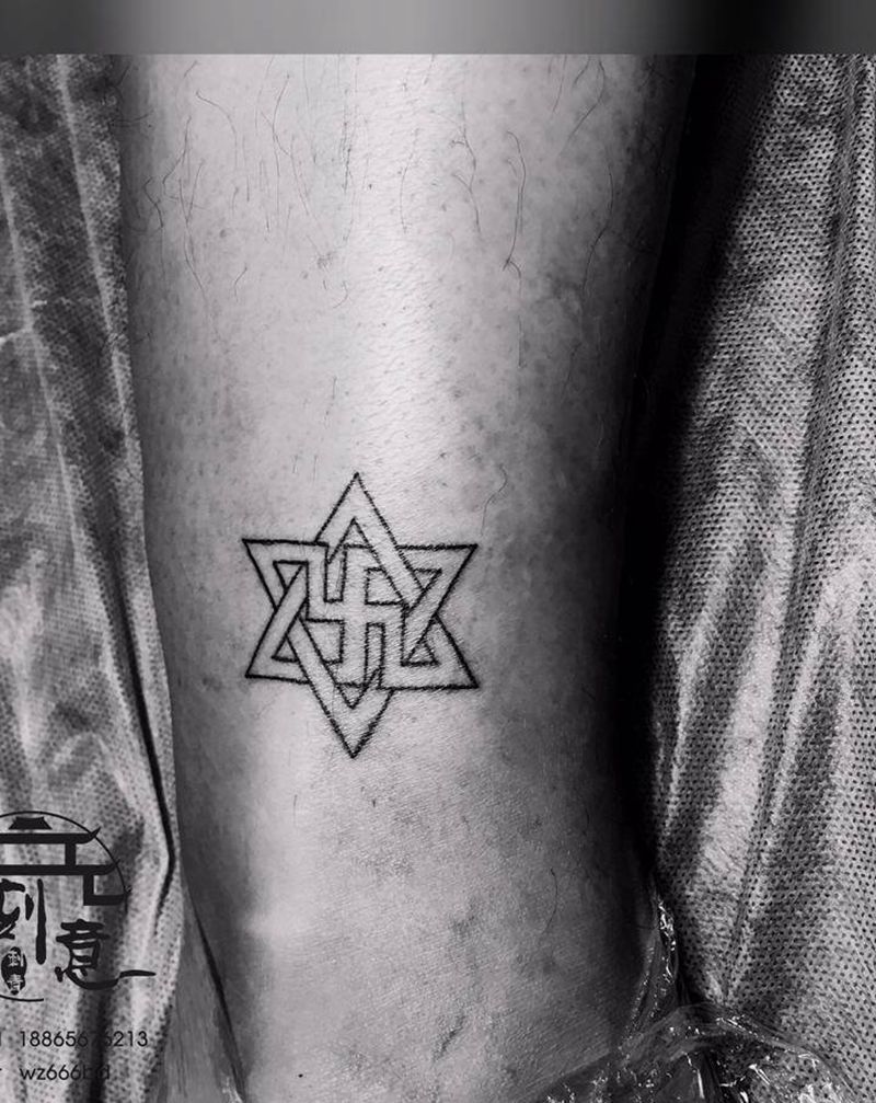 六芒星纹身图片_脚部纹身图案