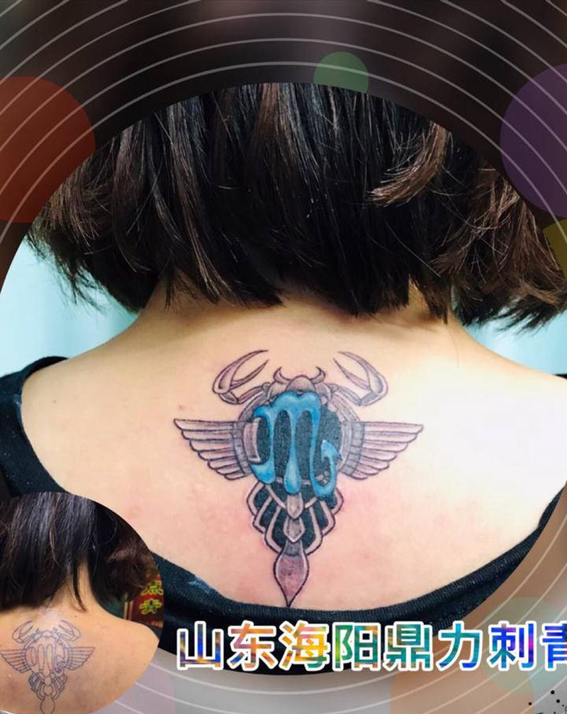 DL  后颈天蝎座纹身图片_颈部老传统纹身图案