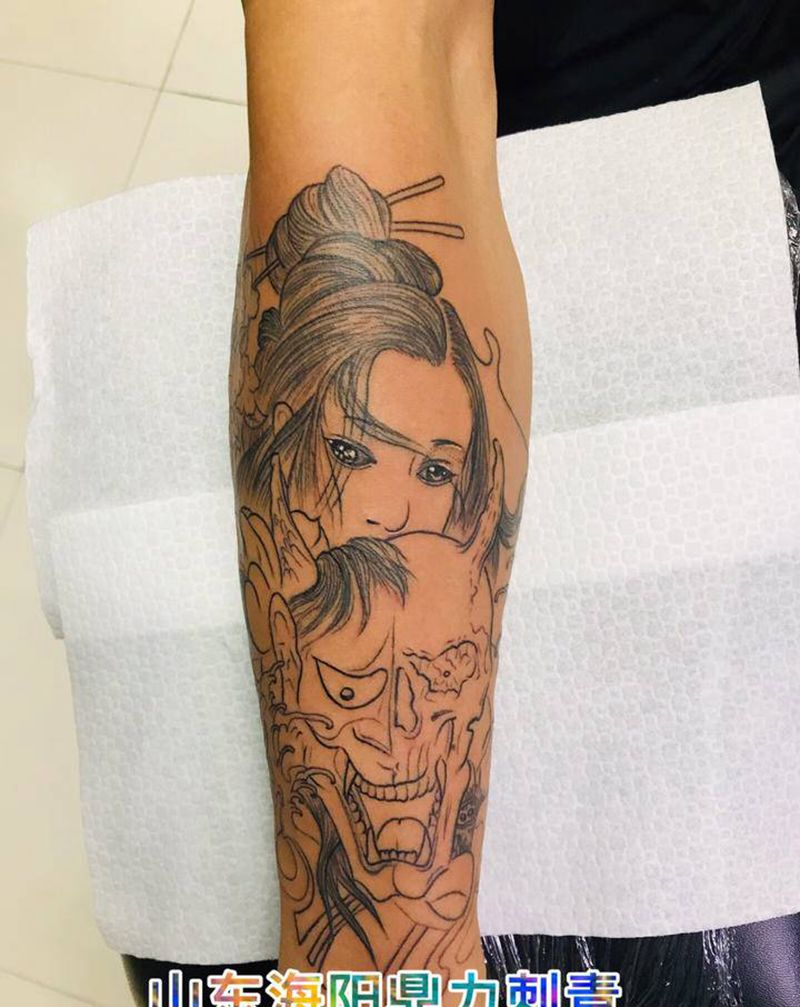 DL 小臂艺姬般若纹身图片_手臂老传统纹身图案