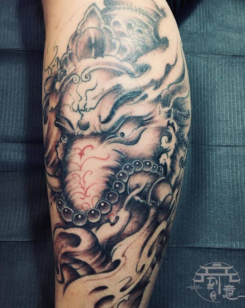 象神(皮肤爱红)纹身图片_腿部新传统象神纹身图案