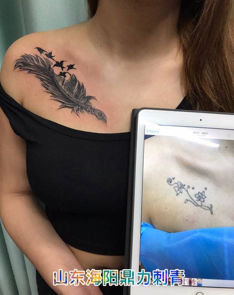 DL 旧图遮盖纹身图片_胸部老传统纹身图案