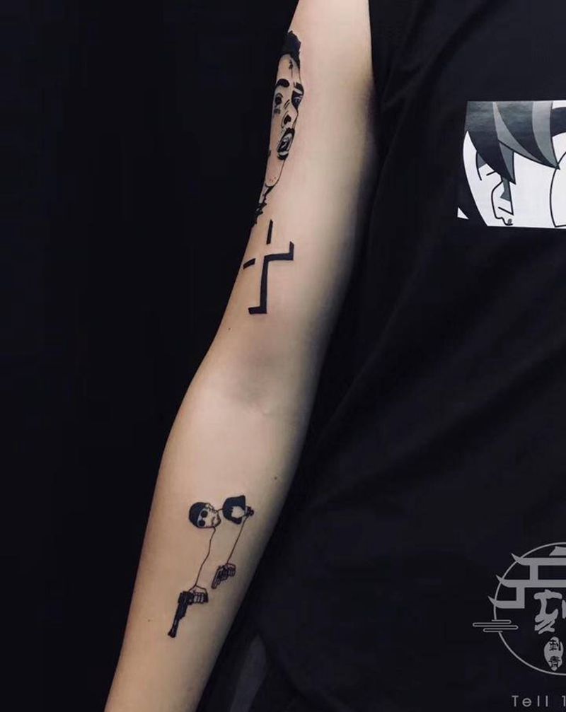 欧美拼花臂纹身图片_手臂纹身图案