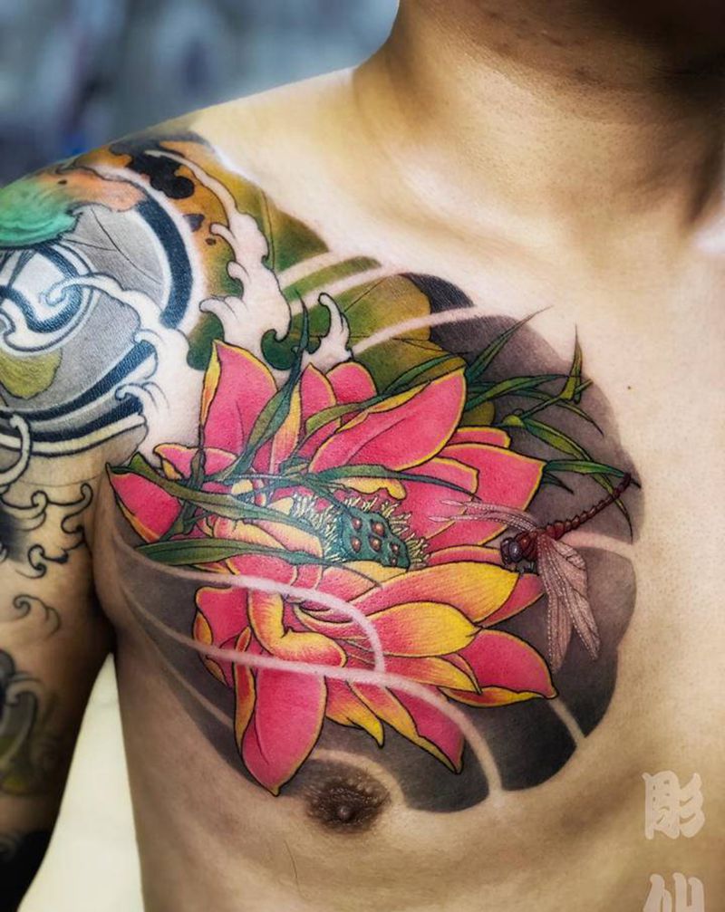 《濯清涟》纹身图片_胸部新传统纹身图案