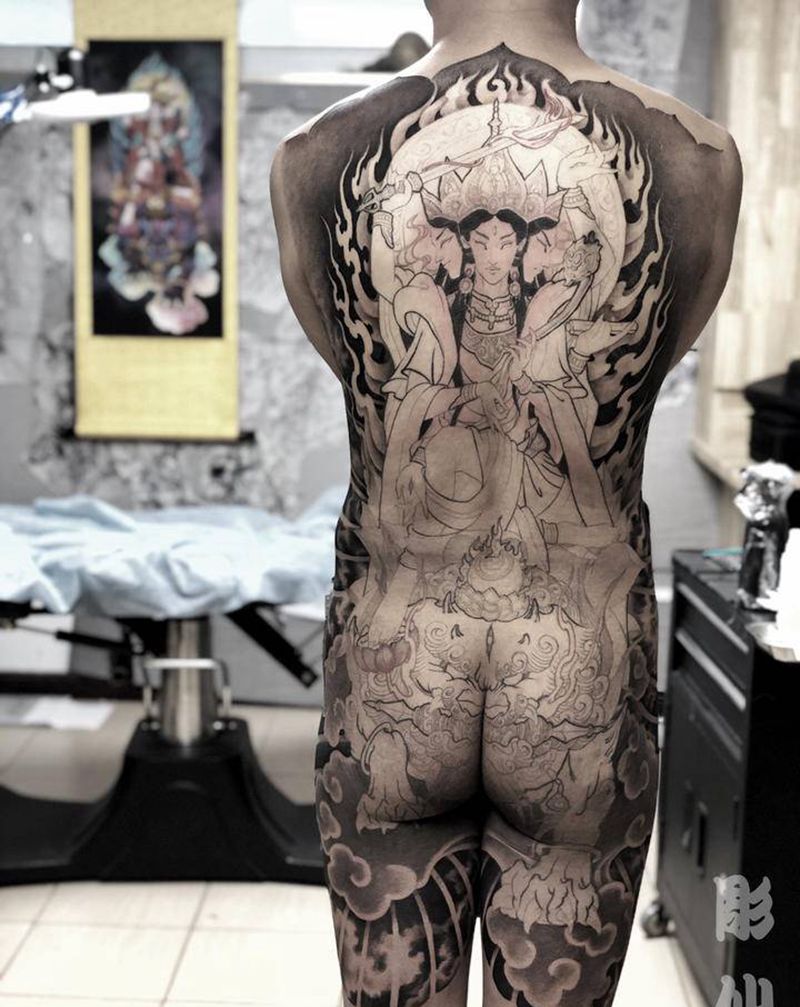 《文殊菩萨》纹身图片_背部新传统纹身图案