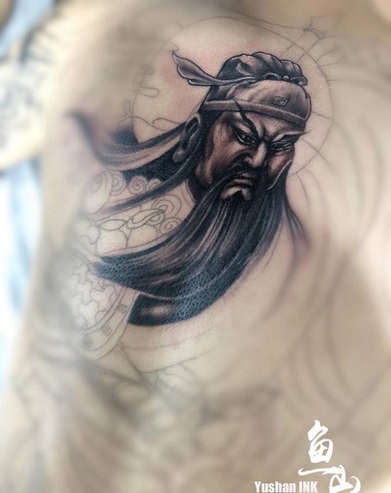 关公耍大刀纹身图片_背部纹身图案