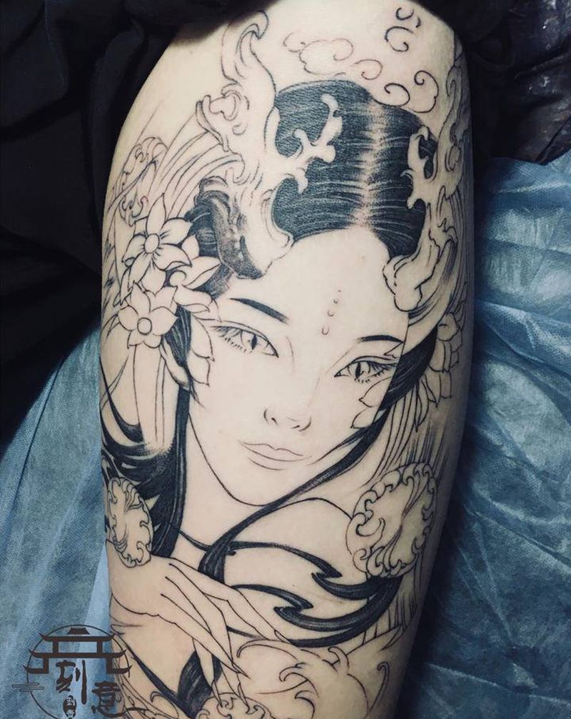 未完成 大圣前年夏天作品纹身图片_腿部新传统纹身图案