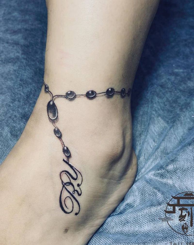 脚链纹身图片_脚部脚链脚环纹身图案