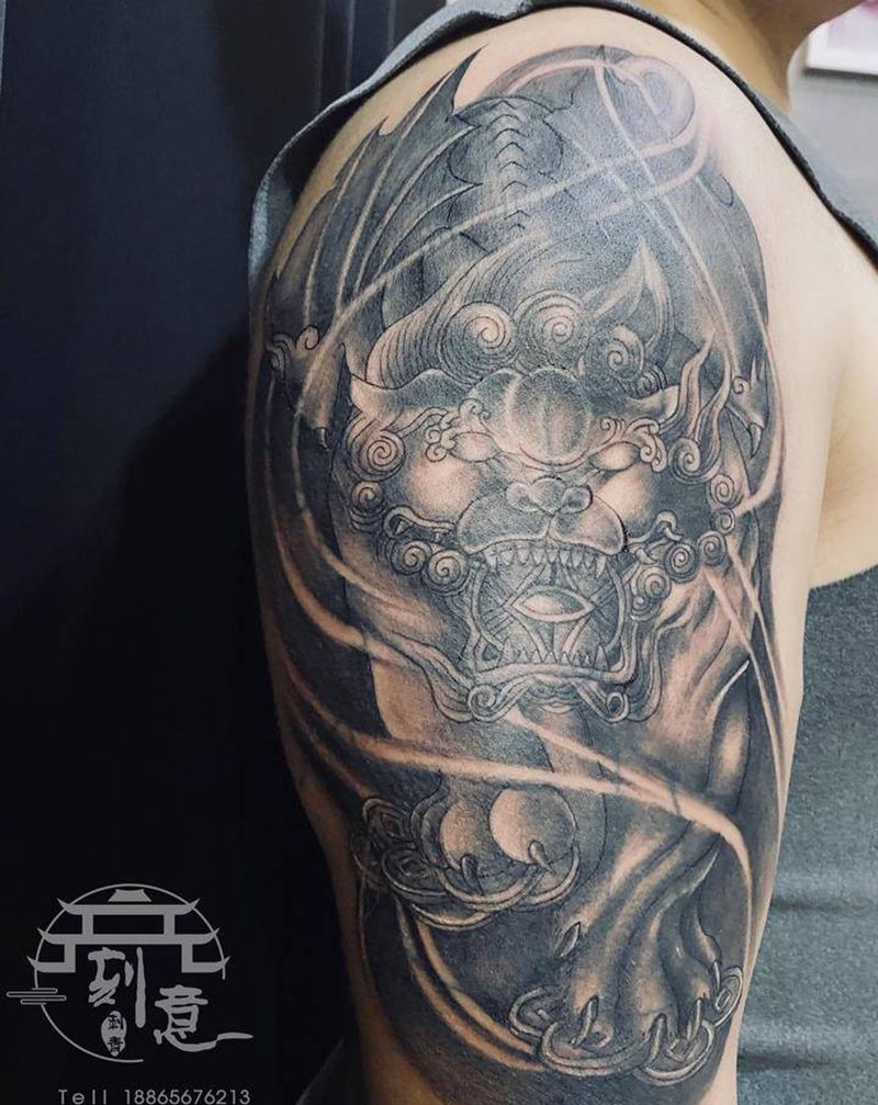 遮盖纹身图片_手臂新传统遮盖神兽纹身图案