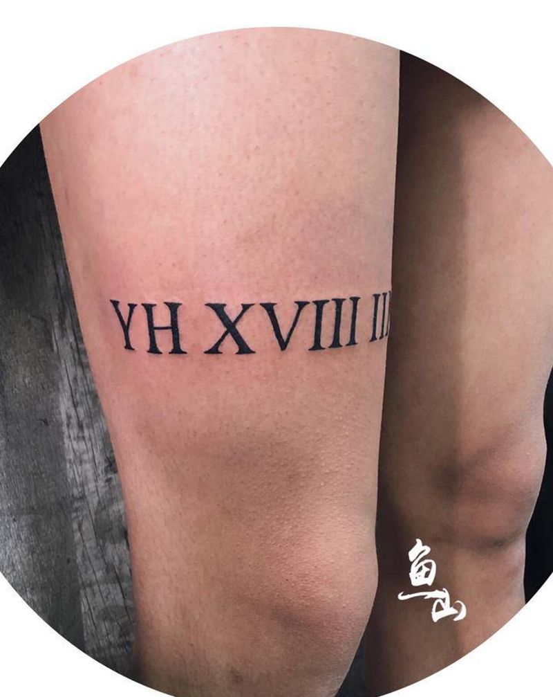 罗马数字纹身图片_腿部纹身图案