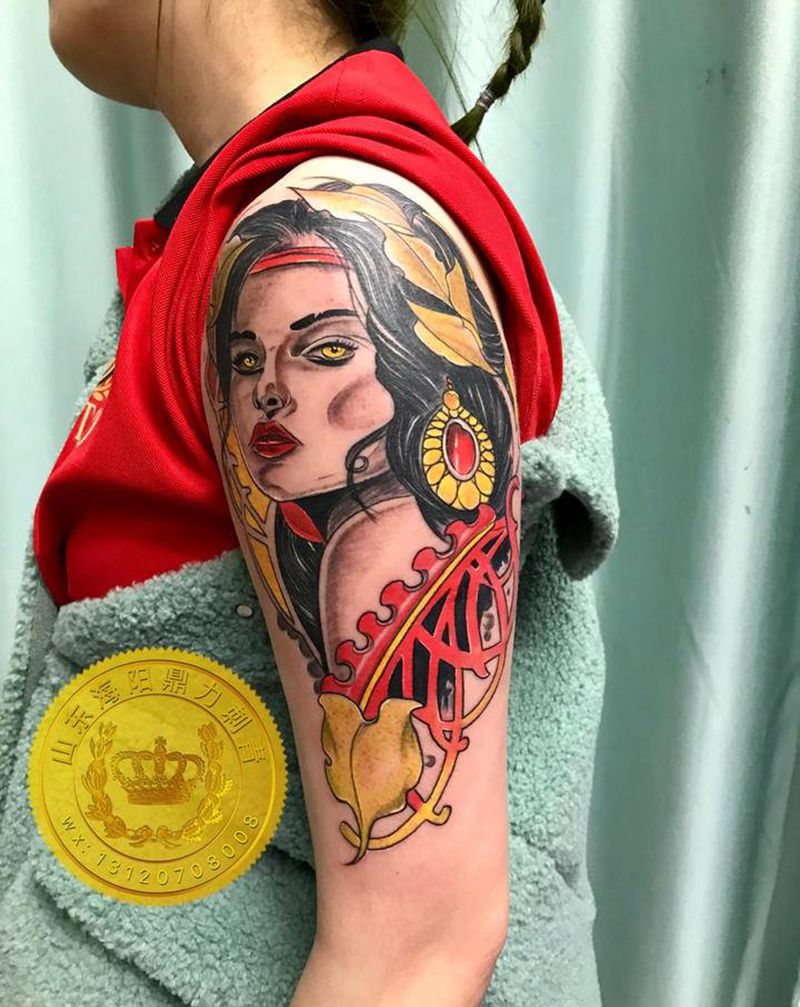 DL大臂欧美肖像纹身图片_手臂欧美写实纹身图案