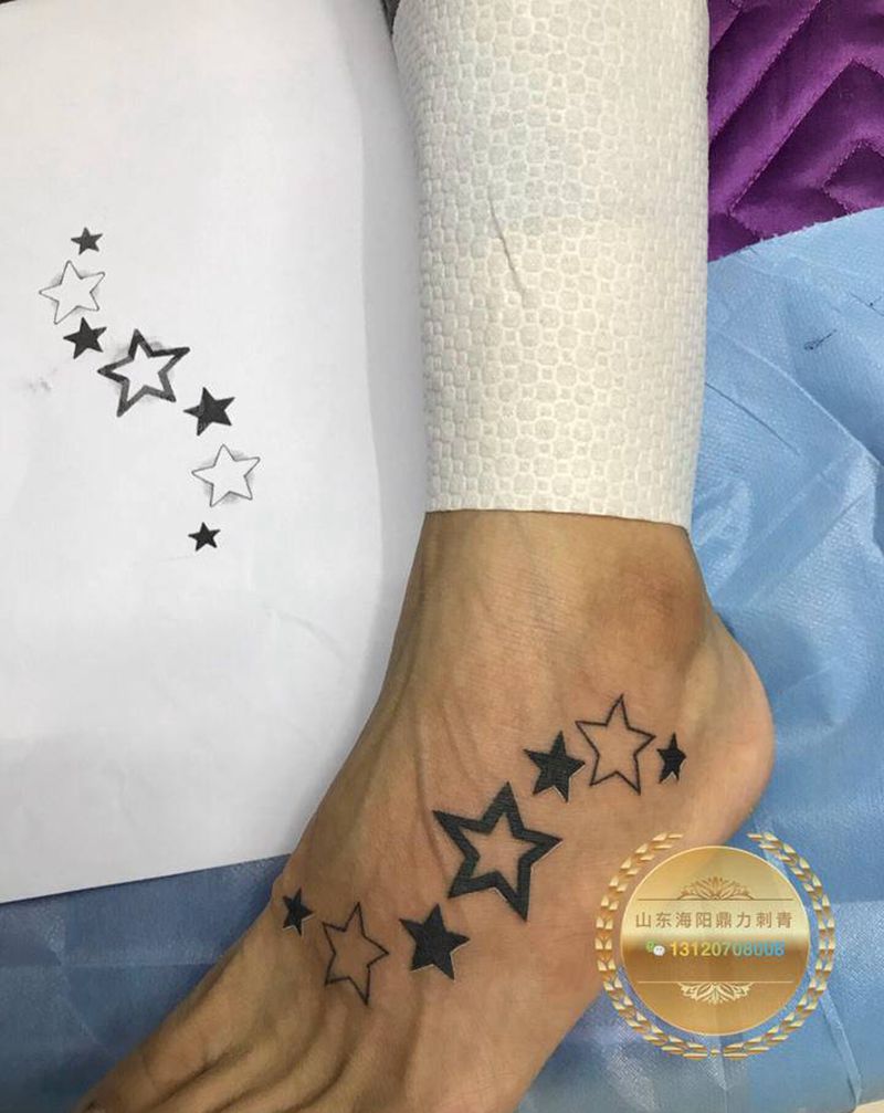 DL脚背小清新纹身图片_脚部老传统纹身图案