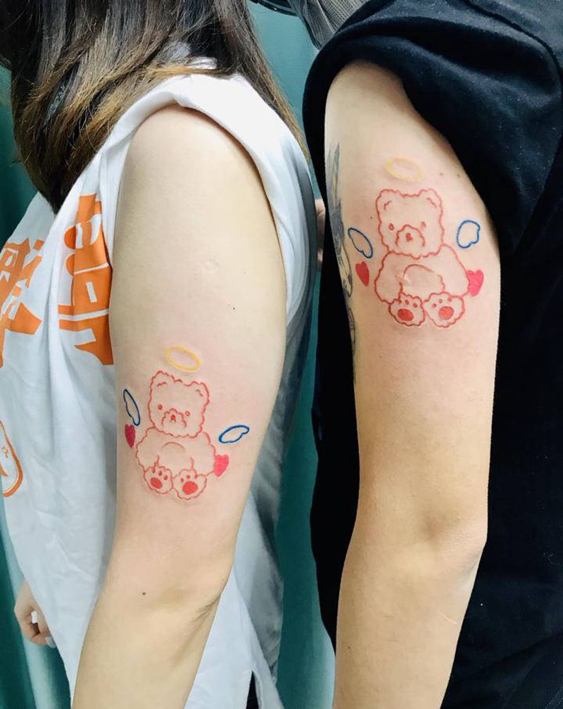 DL闺蜜款小熊天使纹身图片_手臂老传统纹身图案