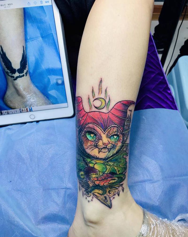 DL TATTOO 脚踝遮盖纹身图片_腿部新传统纹身图案