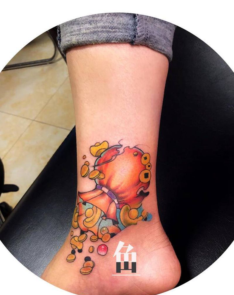 钱袋纹身图片_脚部纹身图案