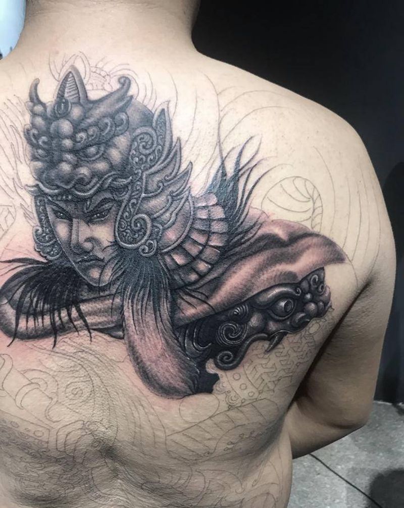 赵子龙纹身图片_背部新传统赵云纹身图案