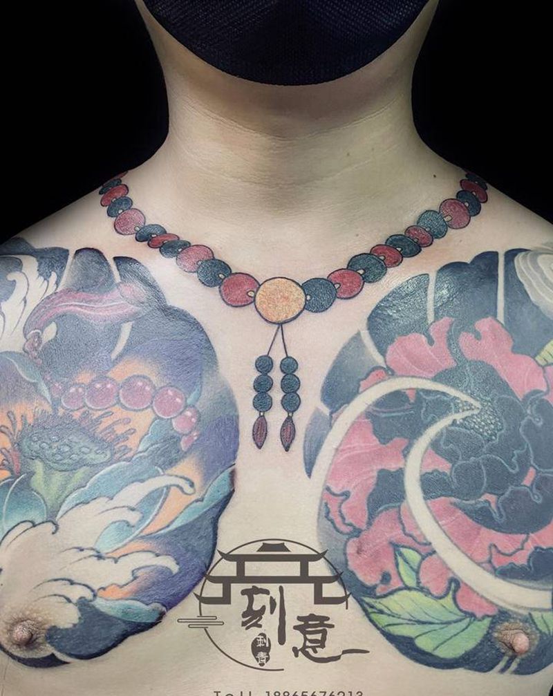 ➕链纹身图片_胸部新传统老传统纹身图案