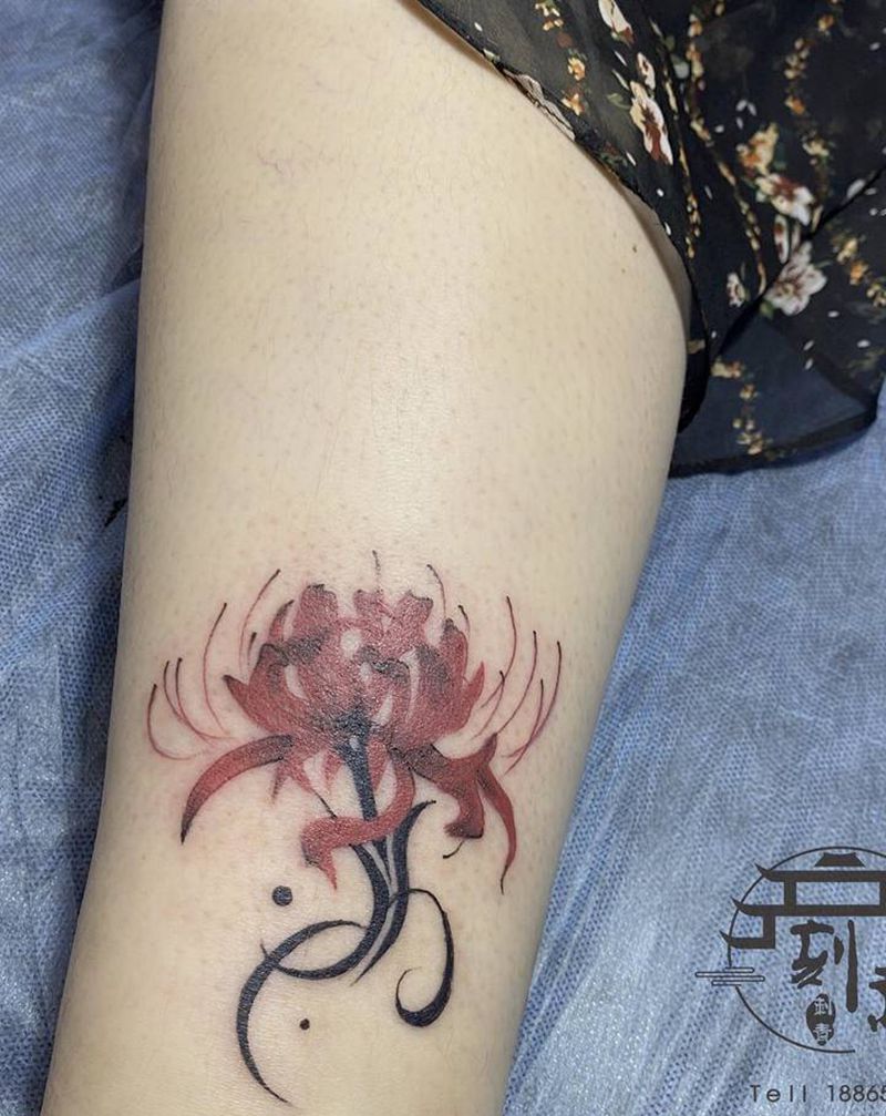 彼岸花纹身图片_腿部图腾小清新彼岸花纹身图案