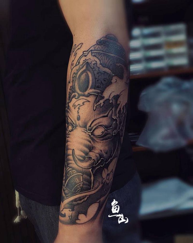 象神纹身图片_手臂纹身图案
