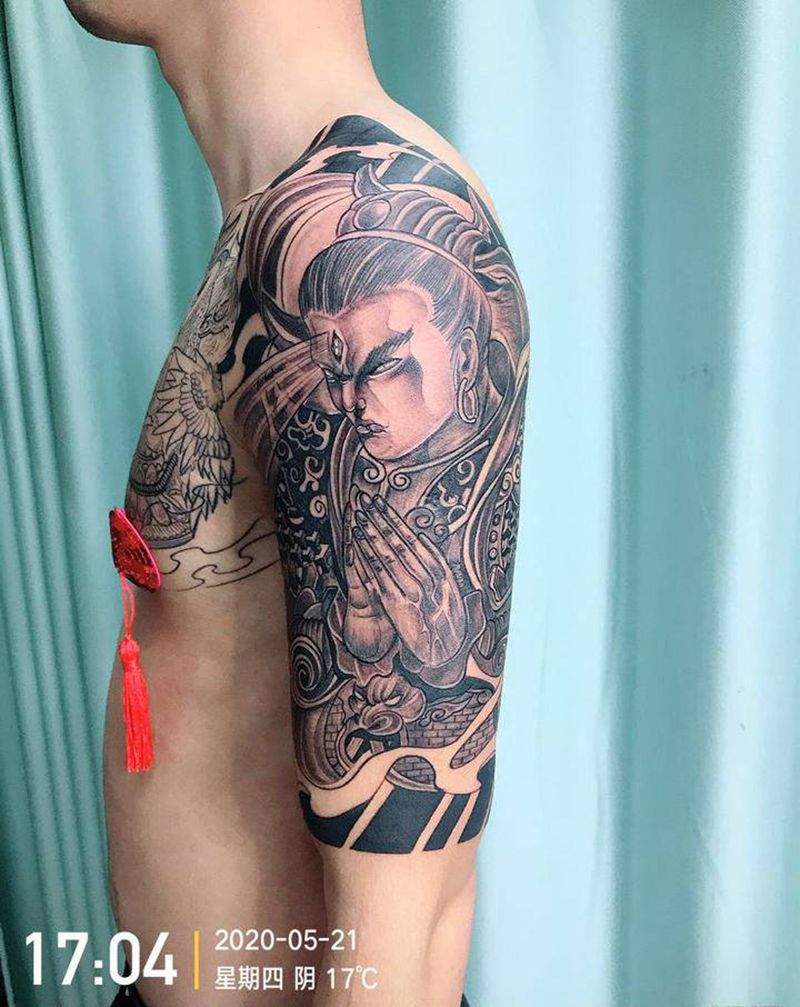DL大臂二郎神君纹身图片_手臂老传统纹身图案