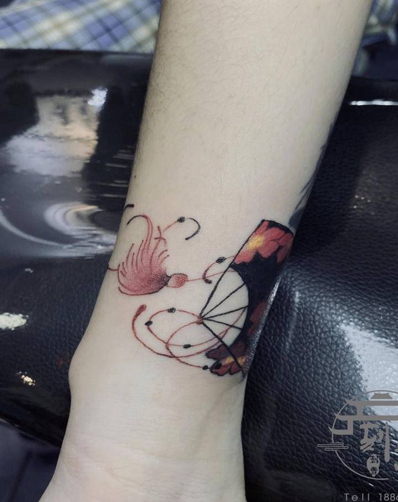 遮盖纹身图片_手臂扇子遮盖纹身图案