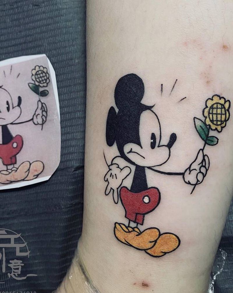 米奇纹身图片_腿部小清新米奇纹身图案