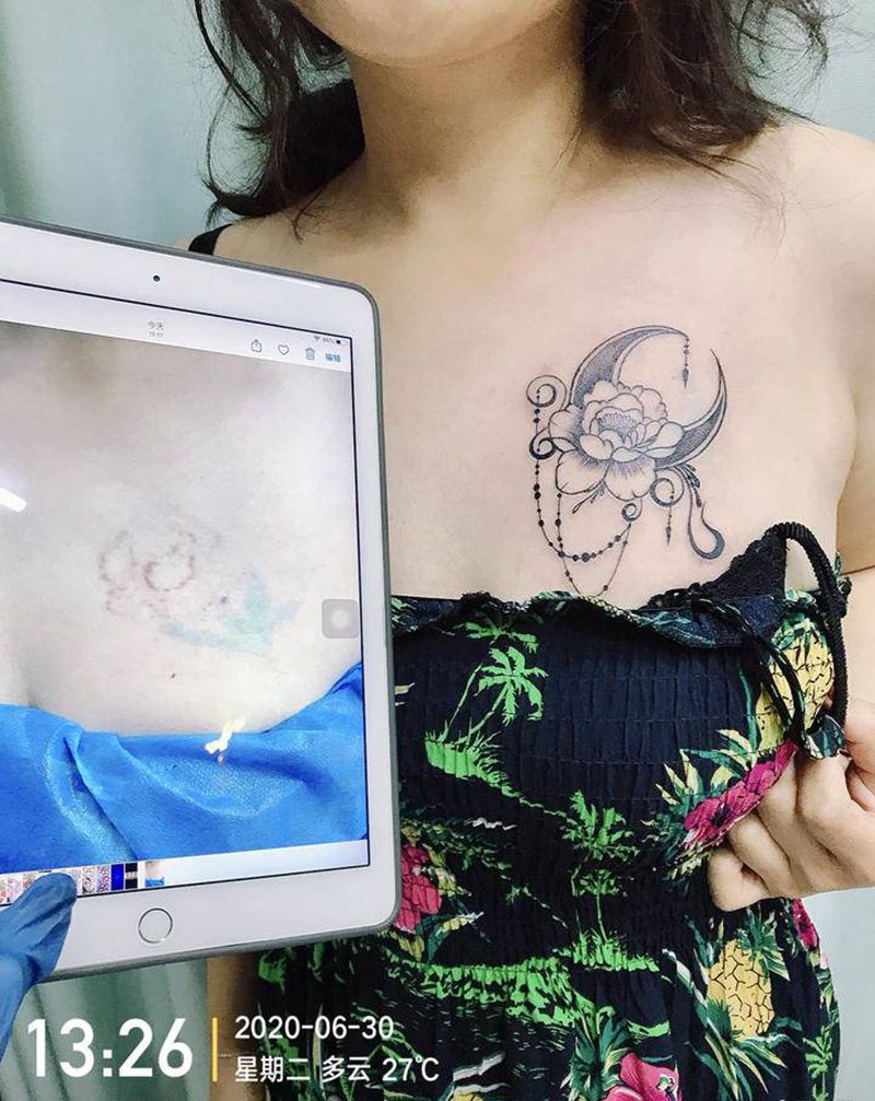 DL 胸前旧图遮盖纹身图片_胸部老传统纹身图案