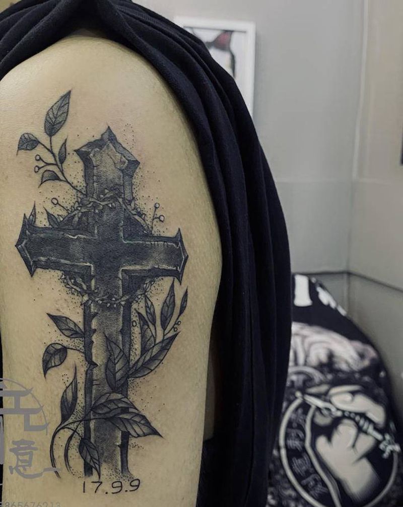 遮盖纹身图片_手臂遮盖十字架纹身图案