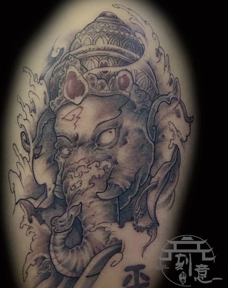 象神纹身图片_手臂新传统象神纹身图案