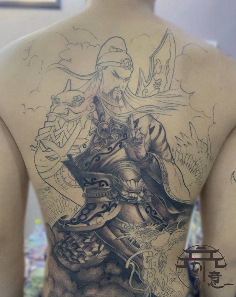未完待续纹身图片_背部新传统关公满背纹身图案